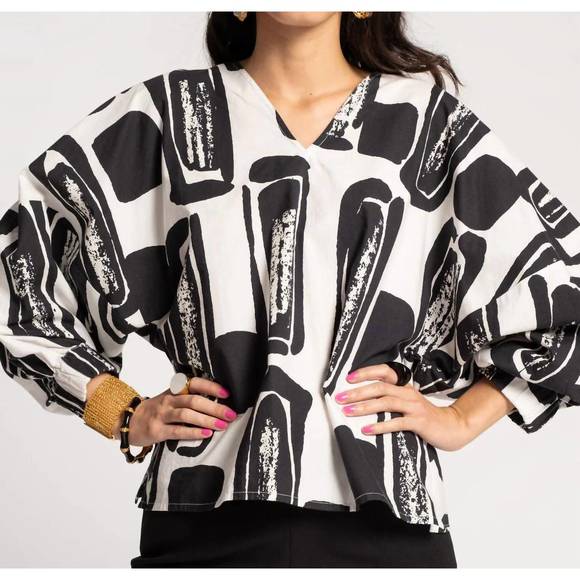 NEW FRANCES VALENTINE rosa top flintstone in oyster/black - Picture 3 of 3